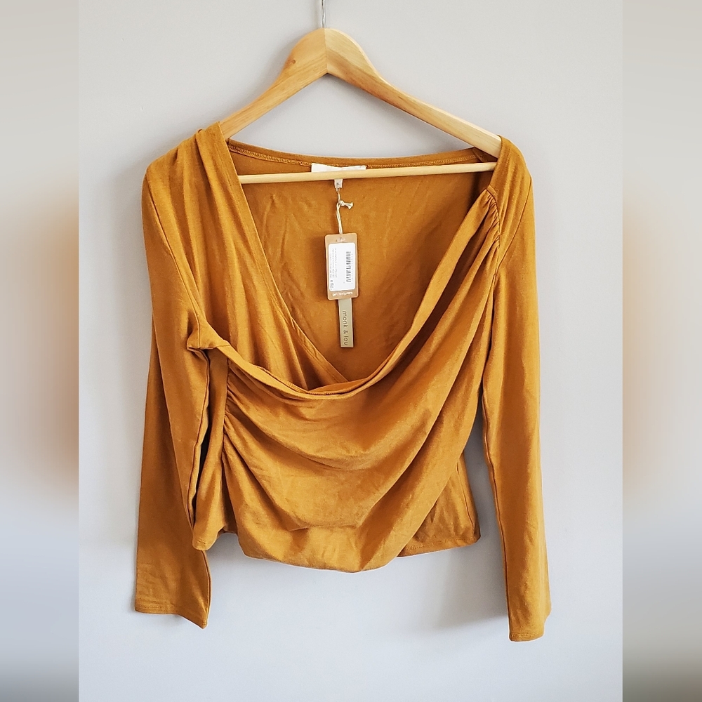 monk & lou Elegant Mustard Drape Top. womens XL New with tags!